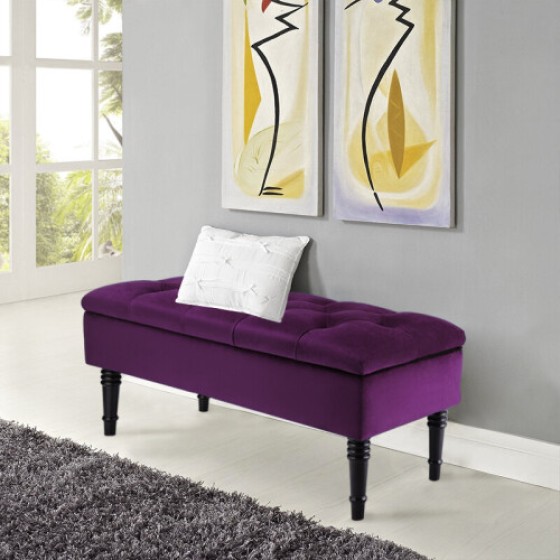 Purple Upholstered Storage Bench Footstool Piano Bench Hallway Bench